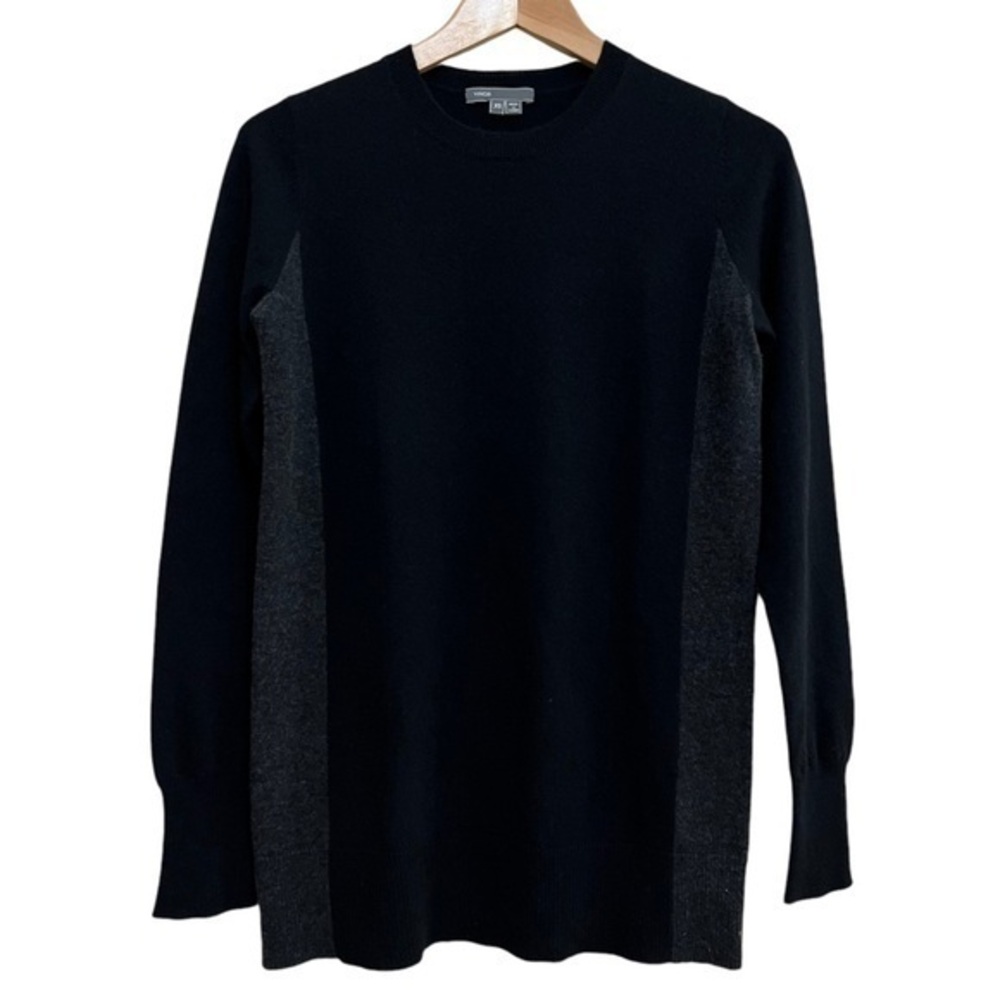 Vince 100% Cashmere Sweater Black & Gray Color Block Pullover Crewneck Size XS